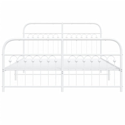 Metal Bed Frame with Headboard and Footboard White 150x200 cm King Size