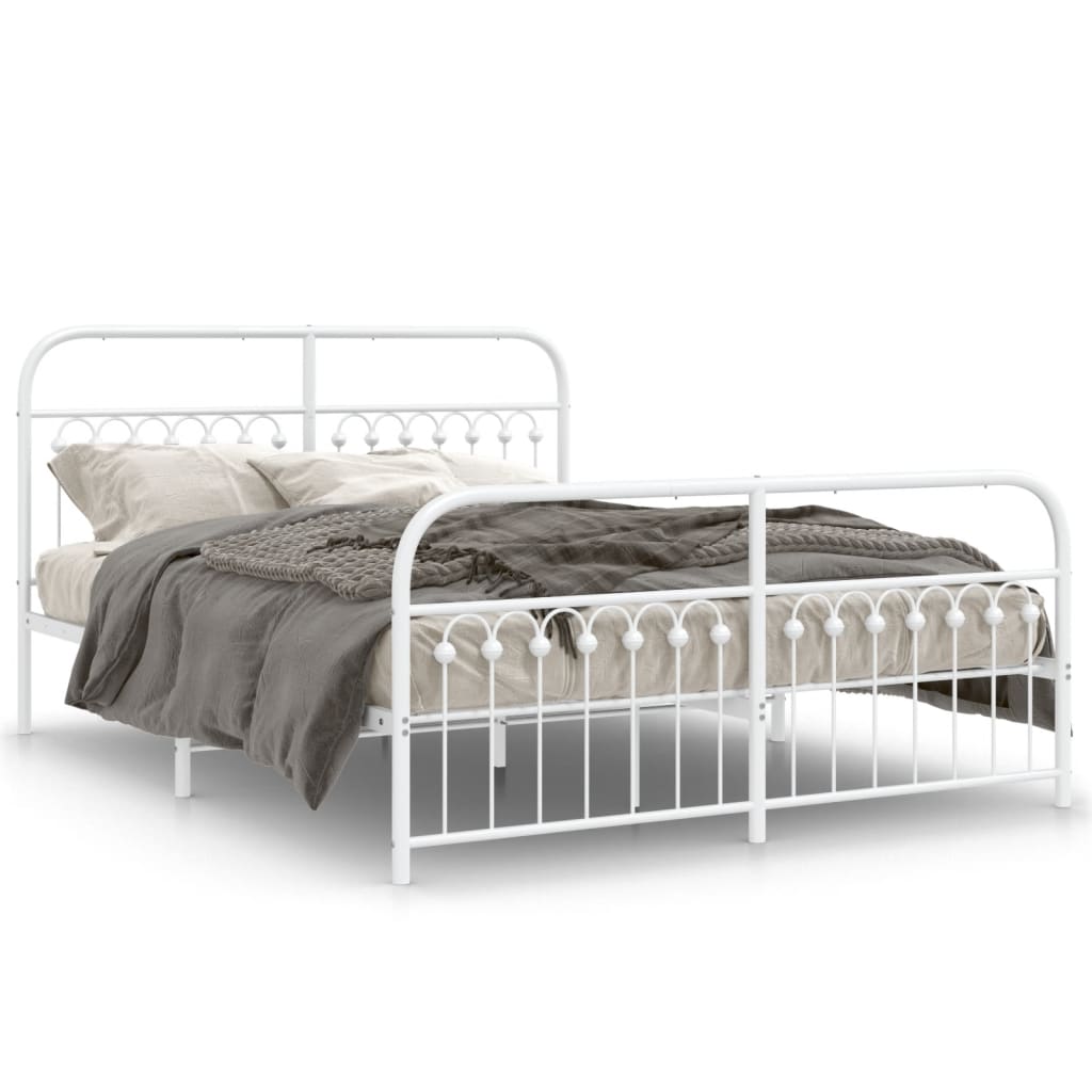 Metal Bed Frame with Headboard and Footboard White 150x200 cm King Size