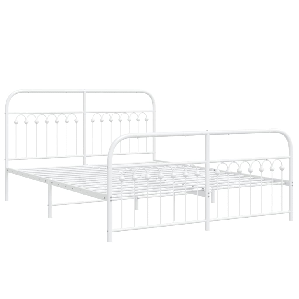 Metal Bed Frame with Headboard and Footboard White 160x200 cm