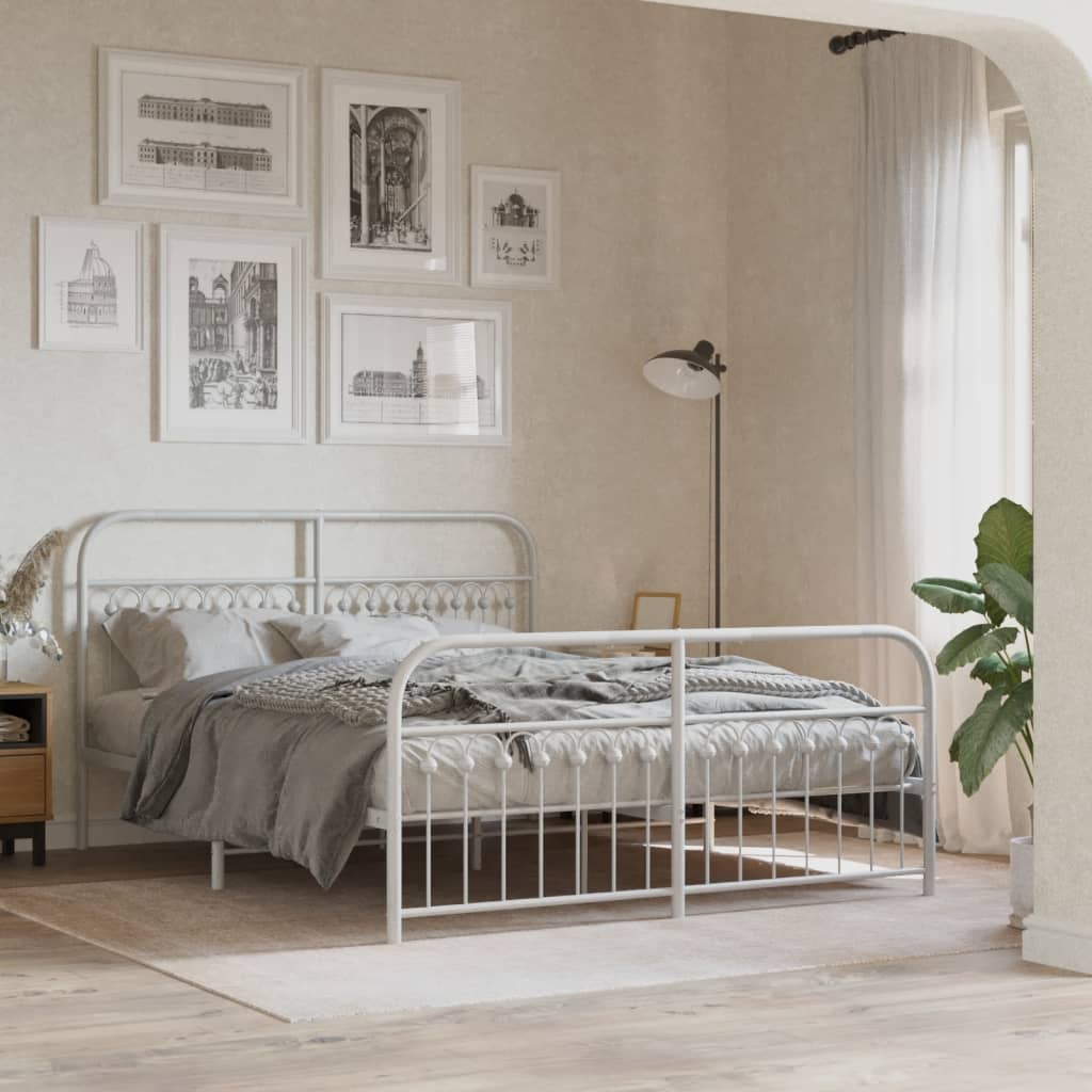 Metal Bed Frame with Headboard and Footboard White 160x200 cm