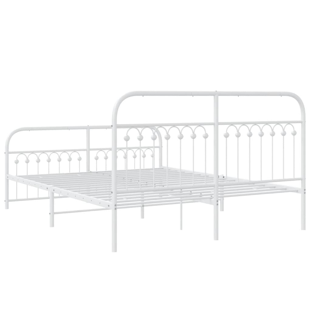 Metal Bed Frame with Headboard and Footboard White 160x200 cm