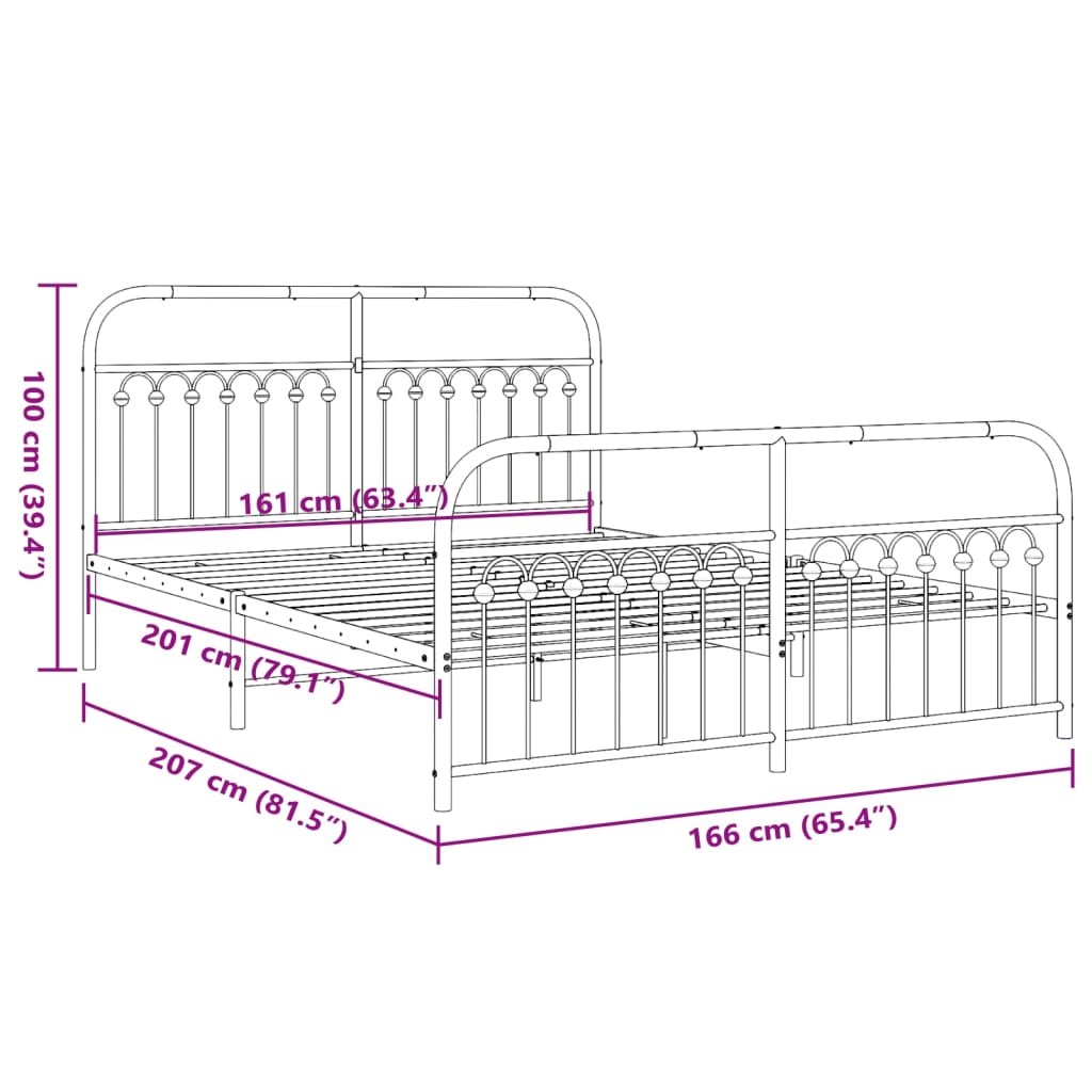 Metal Bed Frame with Headboard and Footboard White 160x200 cm