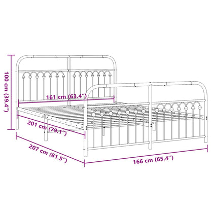 Metal Bed Frame with Headboard and Footboard White 160x200 cm