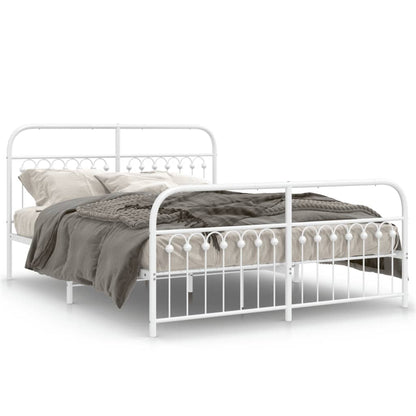 Metal Bed Frame with Headboard and Footboard White 160x200 cm