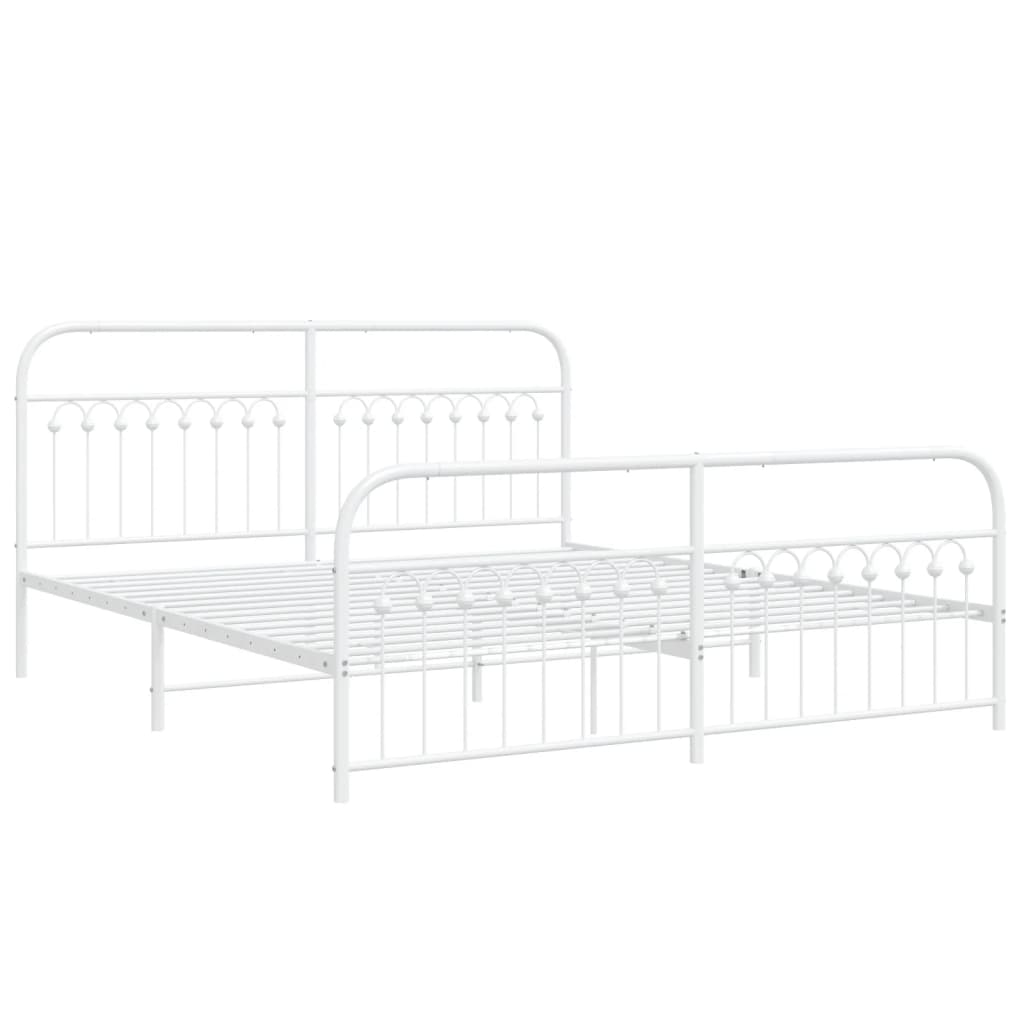 Metal Bed Frame with Headboard and Footboard White 183x203 cm