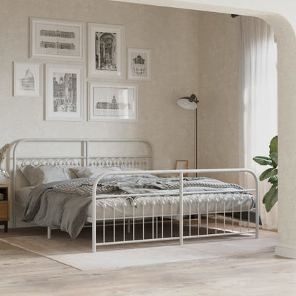 Metal Bed Frame with Headboard and Footboard White 183x203 cm