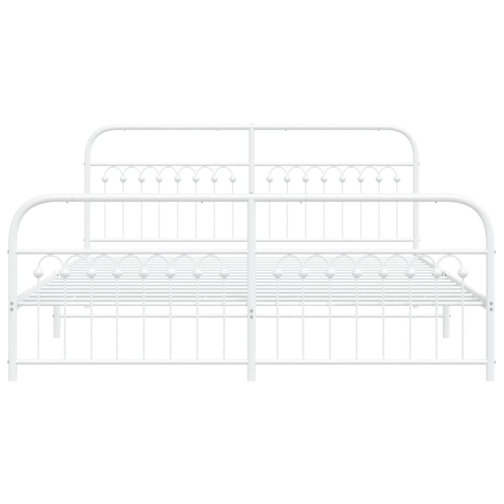 Metal Bed Frame with Headboard and Footboard White 183x203 cm