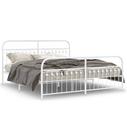 Metal Bed Frame with Headboard and Footboard White 183x203 cm