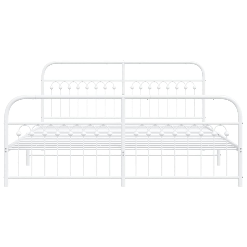 Metal Bed Frame with Headboard and Footboard White 183x213 cm