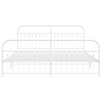 Metal Bed Frame with Headboard and Footboard White 183x213 cm