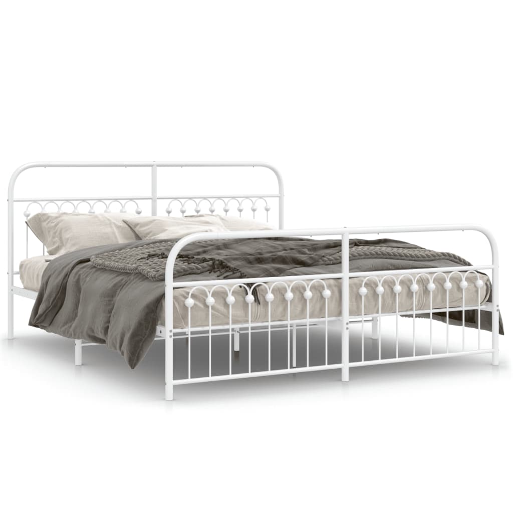 Metal Bed Frame with Headboard and Footboard White 183x213 cm