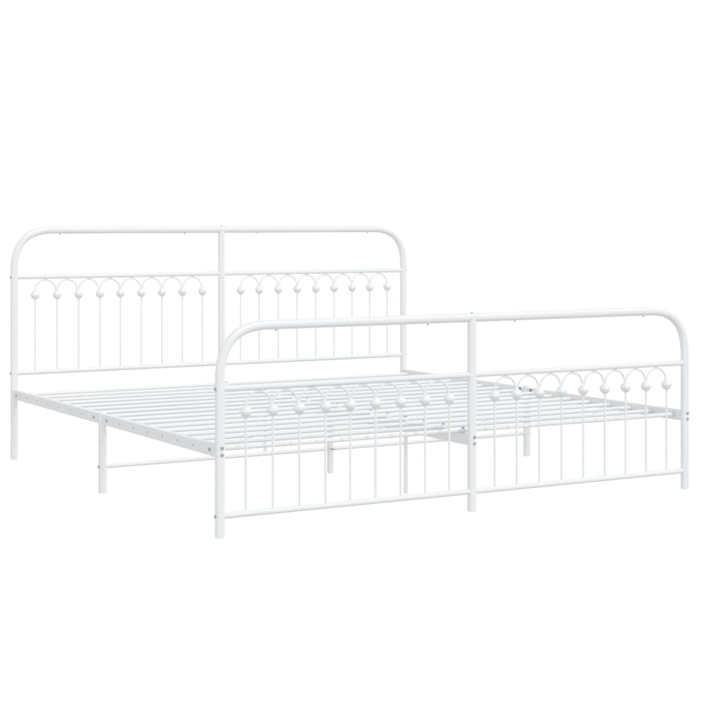 Metal Bed Frame with Headboard and Footboard White 193x203 cm