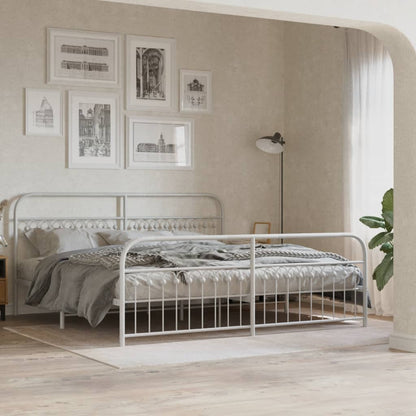 Metal Bed Frame with Headboard and Footboard White 193x203 cm