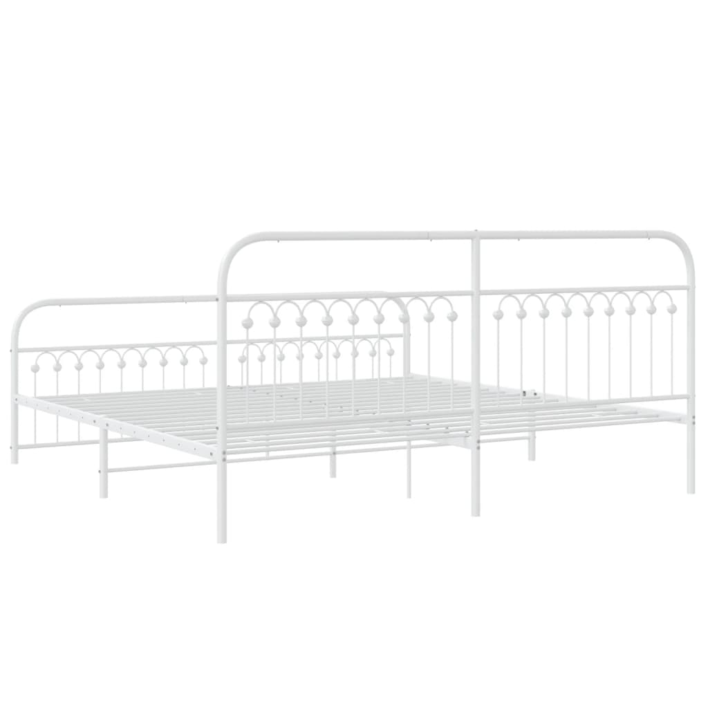 Metal Bed Frame with Headboard and Footboard White 193x203 cm