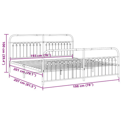 Metal Bed Frame with Headboard and Footboard White 193x203 cm