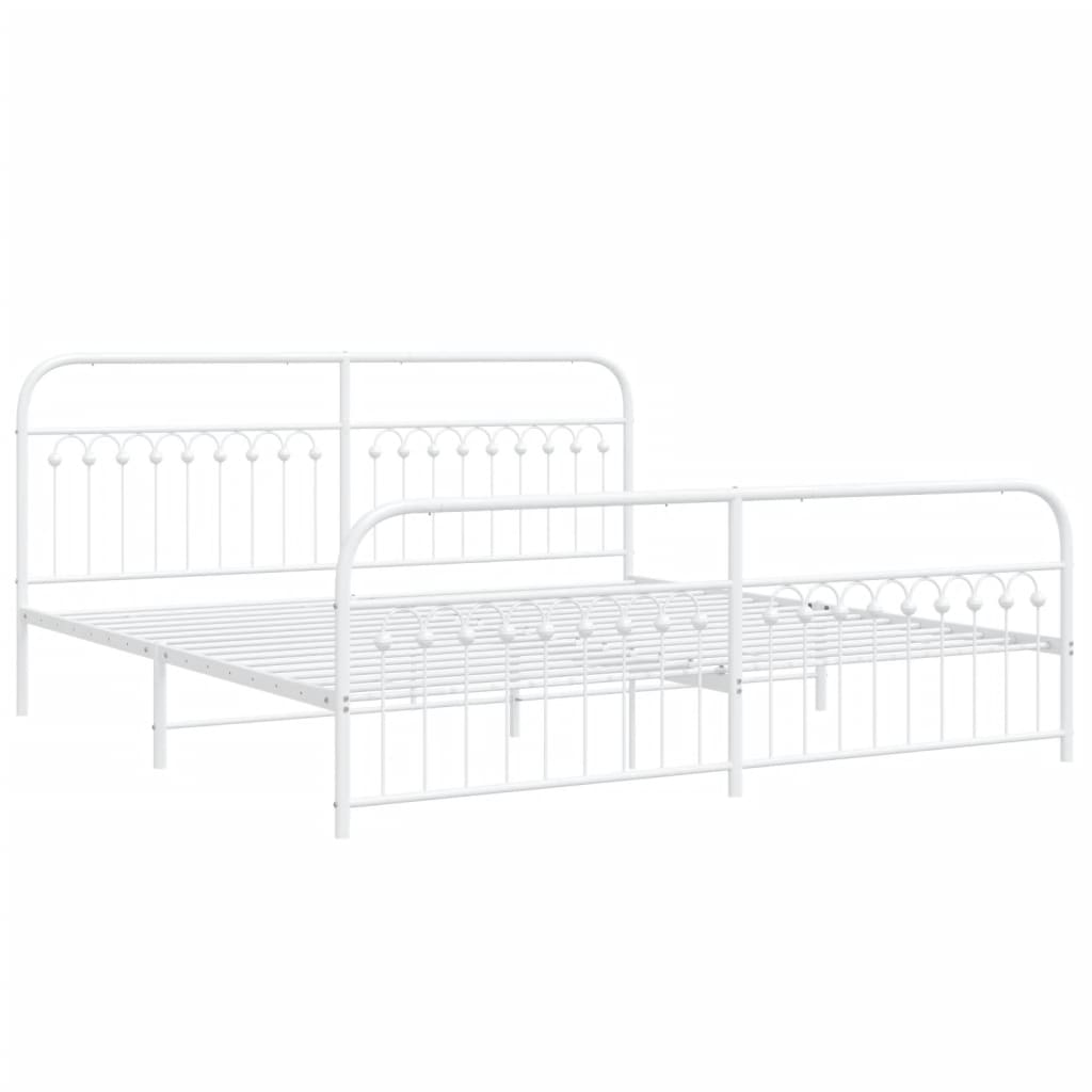 Metal Bed Frame with Headboard and Footboard White 200x200 cm