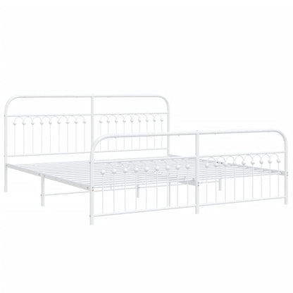 Metal Bed Frame with Headboard and Footboard White 200x200 cm