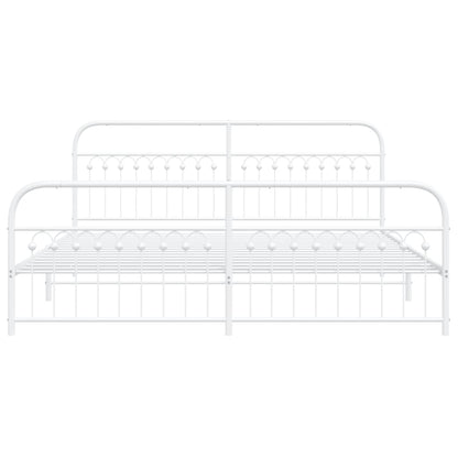 Metal Bed Frame with Headboard and Footboard White 200x200 cm