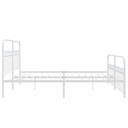 Metal Bed Frame with Headboard and Footboard White 200x200 cm