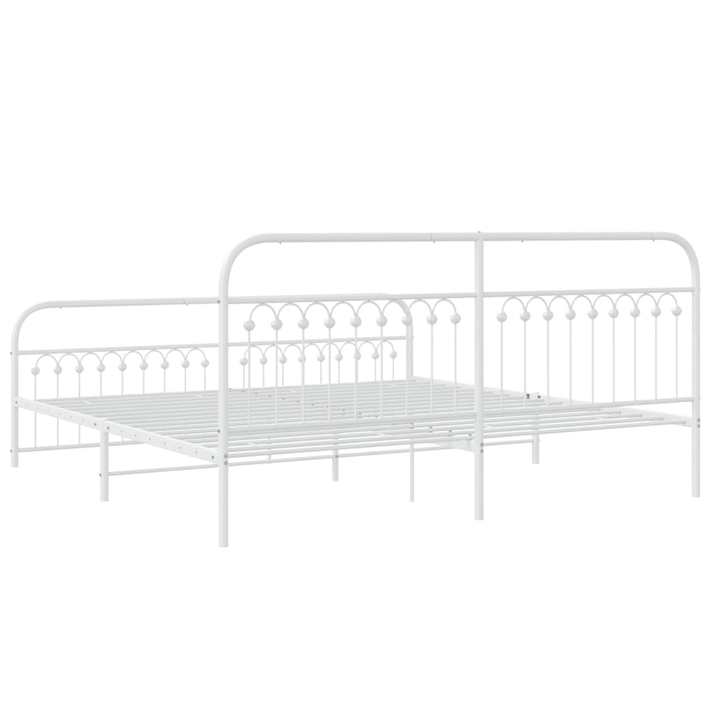 Metal Bed Frame with Headboard and Footboard White 200x200 cm