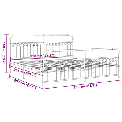 Metal Bed Frame with Headboard and Footboard White 200x200 cm