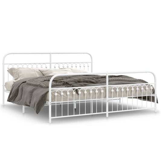 Metal Bed Frame with Headboard and Footboard White 200x200 cm