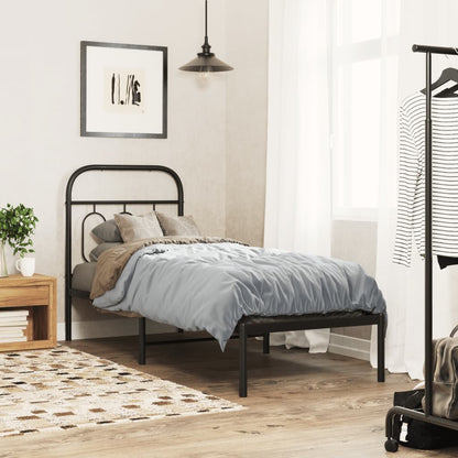 Metal Bed Frame with Headboard Black 75x190 cm Small Single