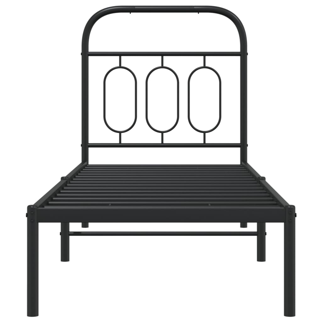 Metal Bed Frame with Headboard Black 75x190 cm Small Single