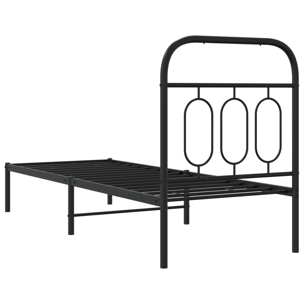 Metal Bed Frame with Headboard Black 75x190 cm Small Single