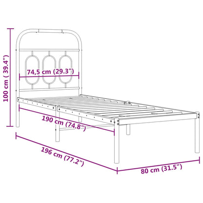 Metal Bed Frame with Headboard Black 75x190 cm Small Single