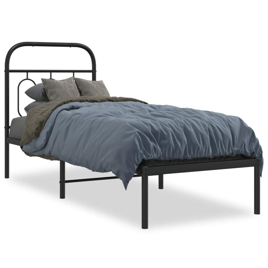 Metal Bed Frame with Headboard Black 75x190 cm Small Single