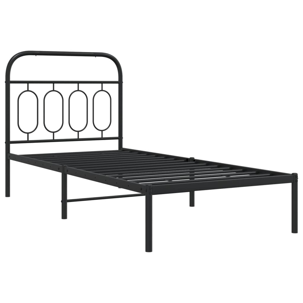 Metal Bed Frame with Headboard Black 80x200 cm