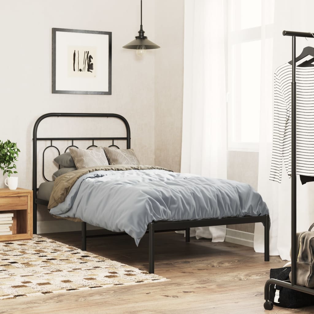 Metal Bed Frame with Headboard Black 80x200 cm