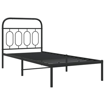 Metal Bed Frame with Headboard Black 90x190 cm Single