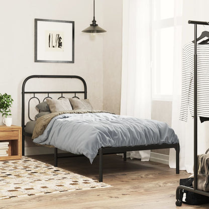 Metal Bed Frame with Headboard Black 90x190 cm Single