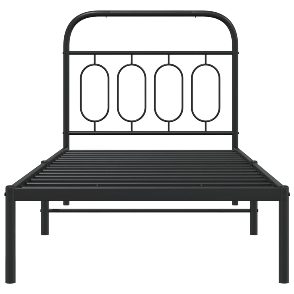 Metal Bed Frame with Headboard Black 90x190 cm Single