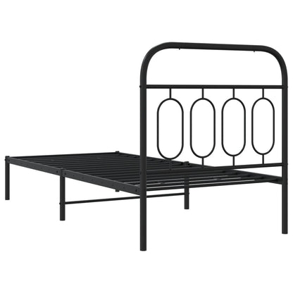 Metal Bed Frame with Headboard Black 90x190 cm Single