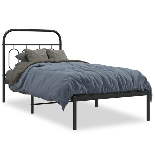 Metal Bed Frame with Headboard Black 90x190 cm Single