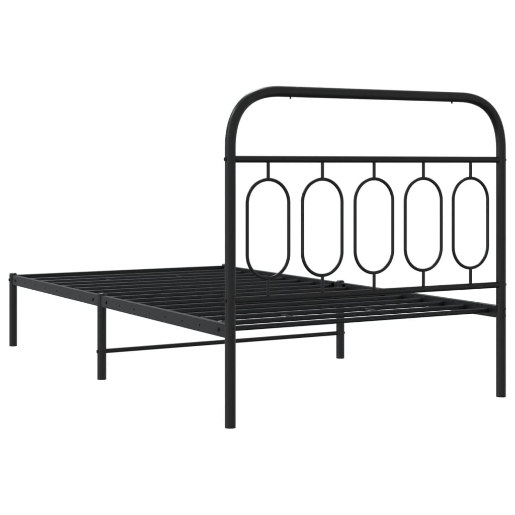 Metal Bed Frame with Headboard Black 100x190 cm