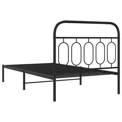 Metal Bed Frame with Headboard Black 100x190 cm