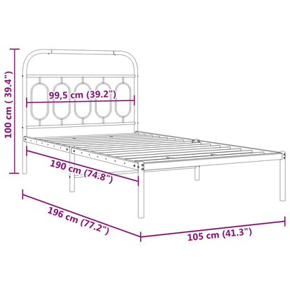 Metal Bed Frame with Headboard Black 100x190 cm