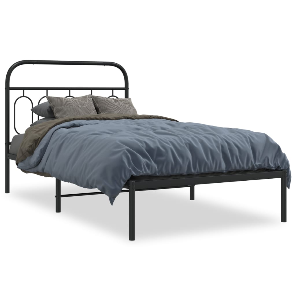 Metal Bed Frame with Headboard Black 100x190 cm