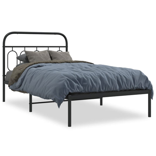 Metal Bed Frame with Headboard Black 100x190 cm