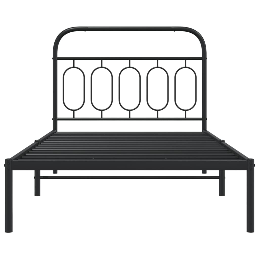 Metal Bed Frame with Headboard Black 100x200 cm