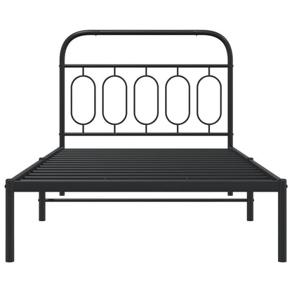 Metal Bed Frame with Headboard Black 100x200 cm