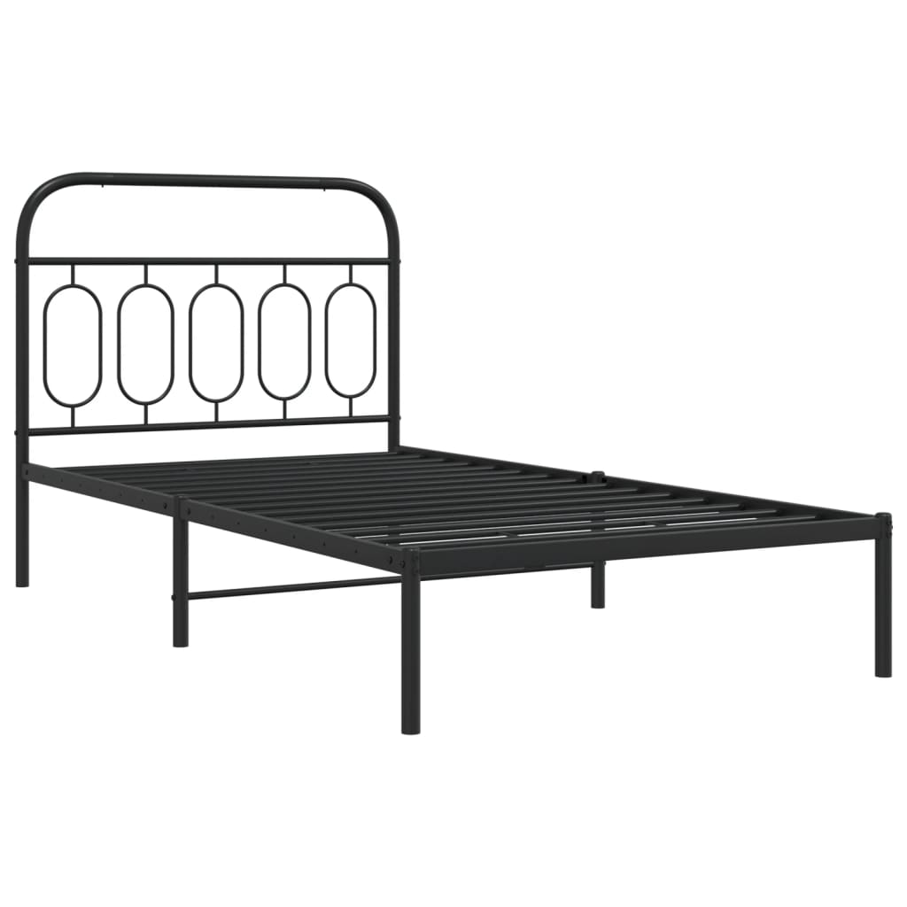 Metal Bed Frame with Headboard Black 107x203 cm