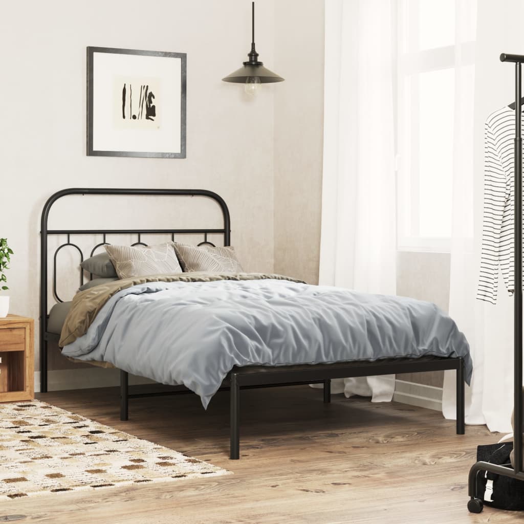 Metal Bed Frame with Headboard Black 107x203 cm