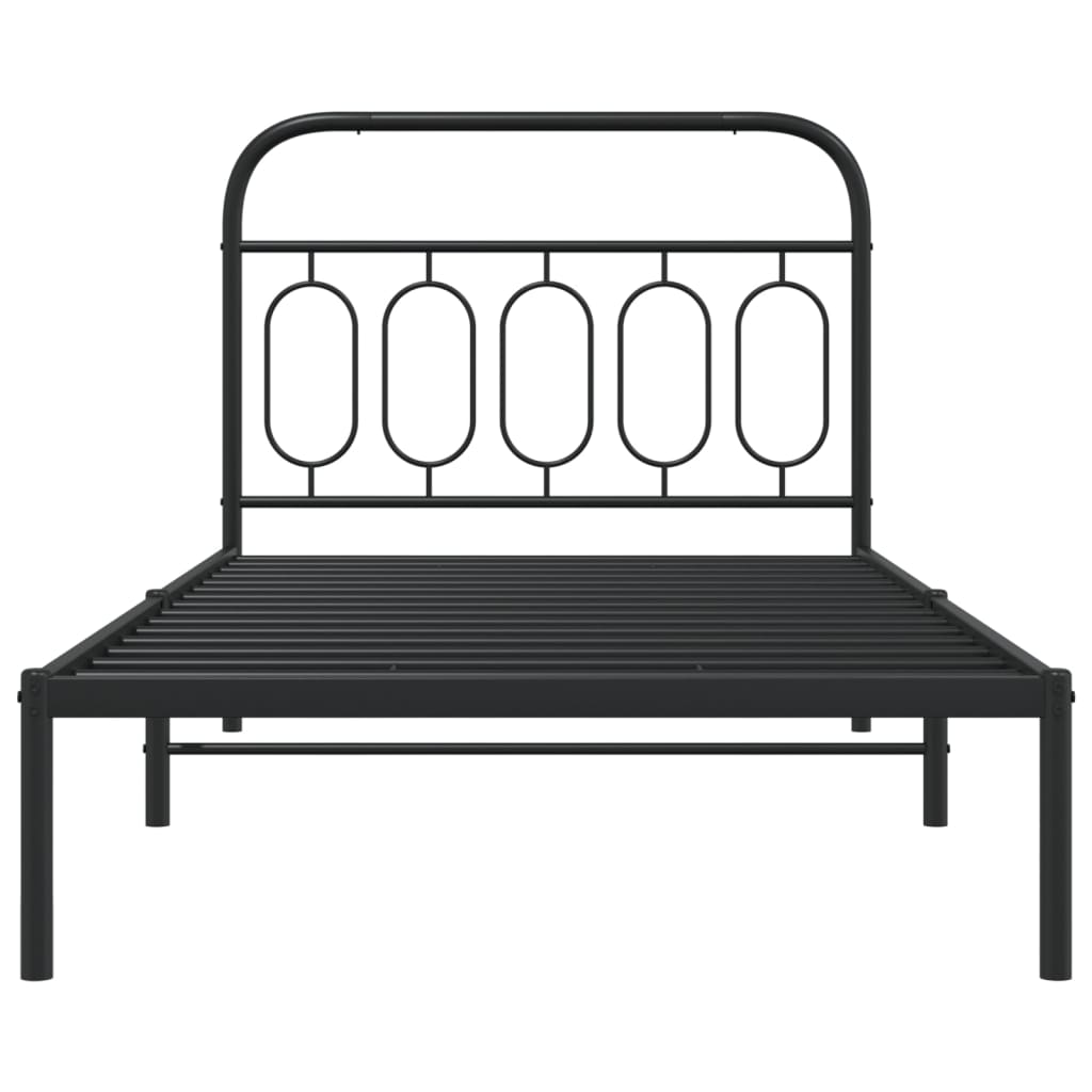 Metal Bed Frame with Headboard Black 107x203 cm