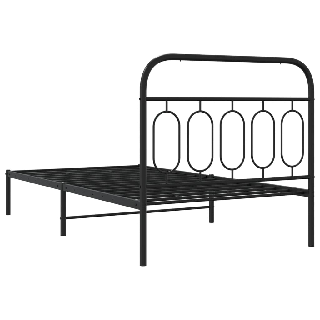 Metal Bed Frame with Headboard Black 107x203 cm