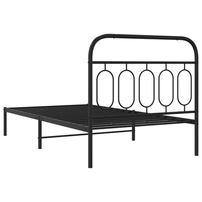 Metal Bed Frame with Headboard Black 107x203 cm